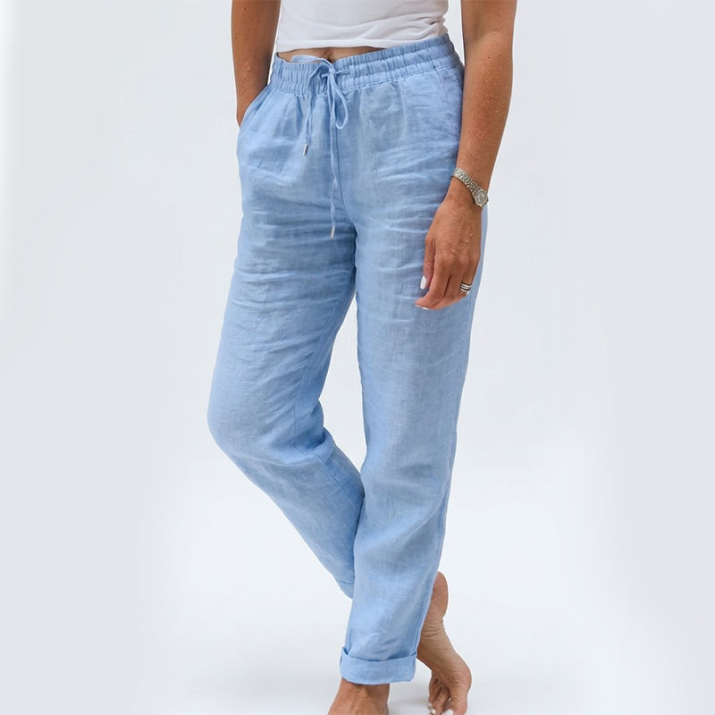 🔥50 % RABATT IDAG! 🌸Dambyxor i bomullslinen med elastisk midja ✨Luftiga, ledig passform och lätt sommarstil-8