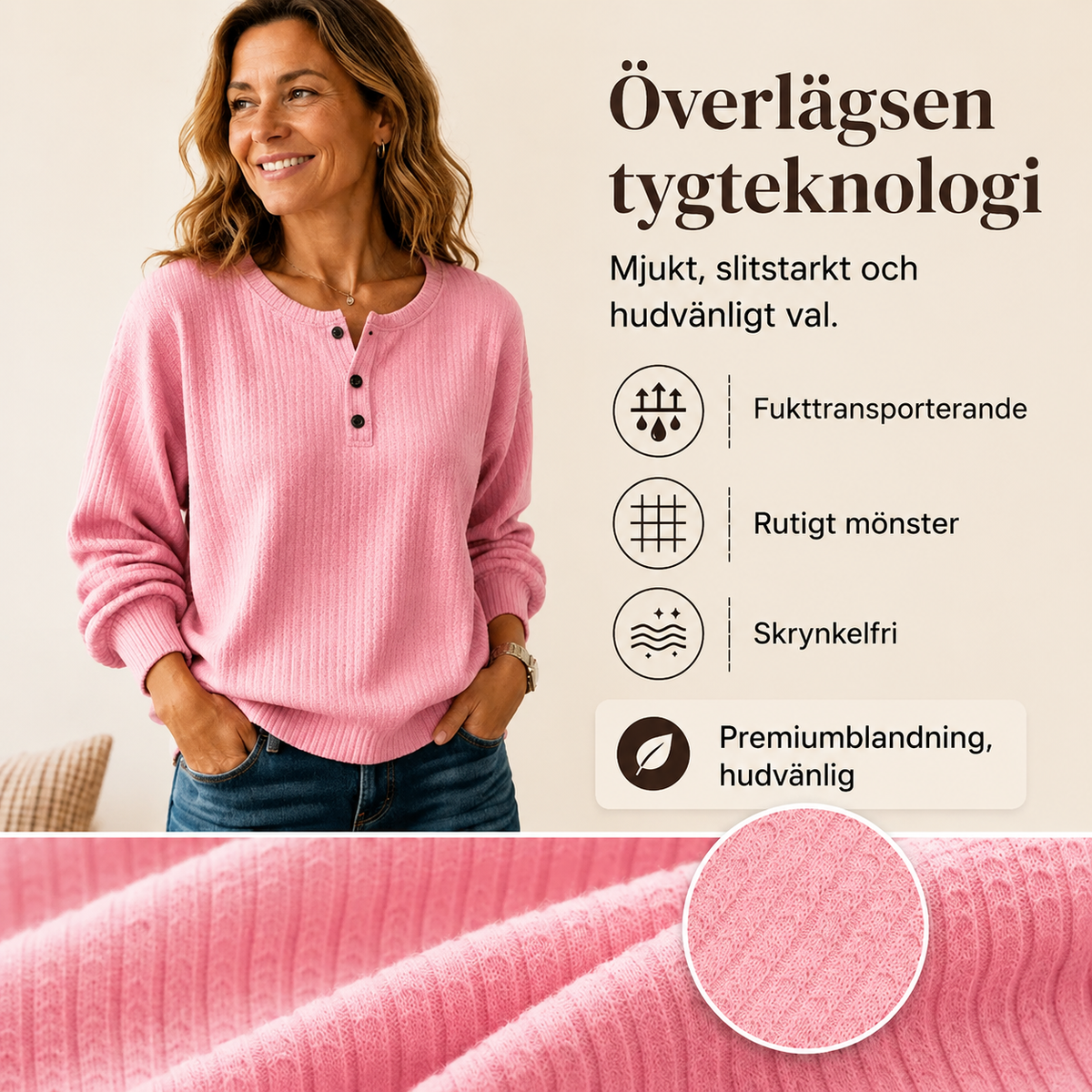 Dam casual sweatjacka i våffelstickning-2