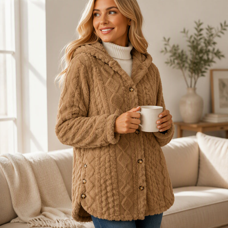 🧸50 % rabatt✨Varm damjacka med huva och rutmönster-8