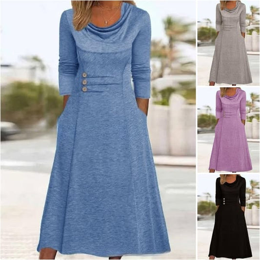 💖Damska bawełniana sukienka w jednolitym kolorze ze sznurkiem👗