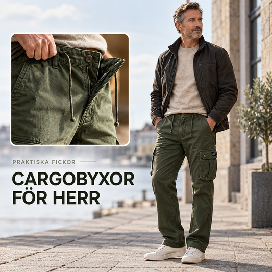 🔥50 % rabatt! Cargobyxor i bomull med flera fickor för herr