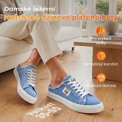 💐Dámské džínové nazouvací pantofle - pohodlná podrážka a uvolněný styl 👟☀️