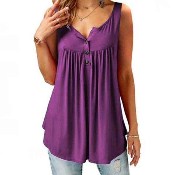 💥49% rabatt👚 Comfy Loose Button Ärmlös linne för kvinnor💕-2