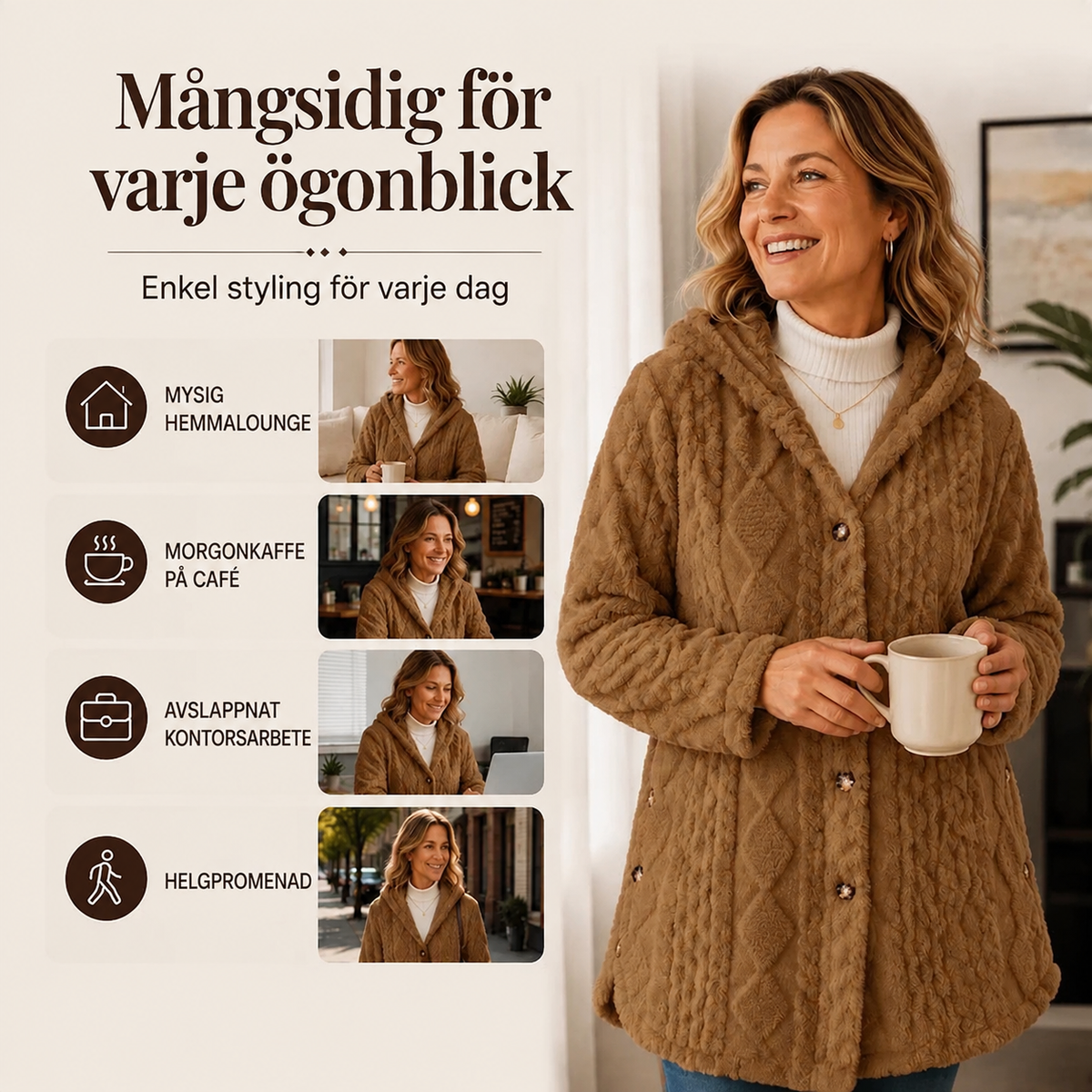 🧸50 % rabatt✨Varm damjacka med huva och rutmönster-4