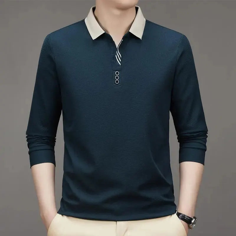 🔥köp 2 gratis frakt🔥herr Business Casual Enfärgad Slagkrage Bas-T-shirt-24