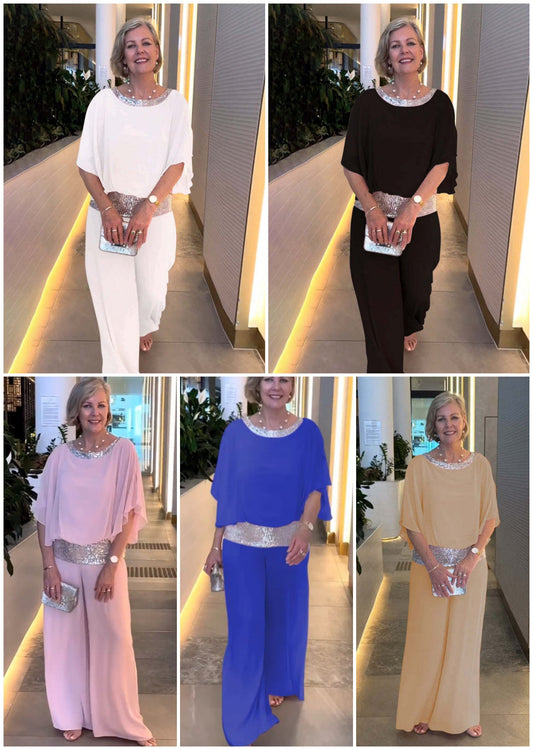 🔥Wielka wyprzedaż💃Elegancki dwuczęściowy zestaw cekinów Colorblock