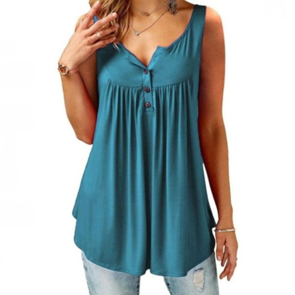 💥49% rabatt👚 Comfy Loose Button Ärmlös linne för kvinnor💕-3