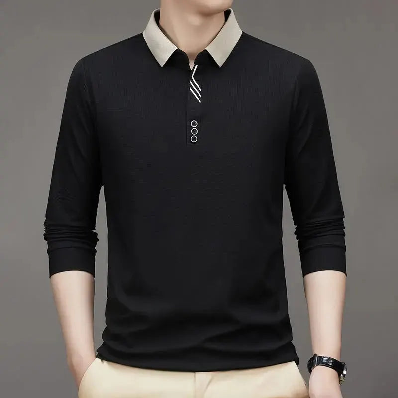 🔥köp 2 gratis frakt🔥herr Business Casual Enfärgad Slagkrage Bas-T-shirt-22