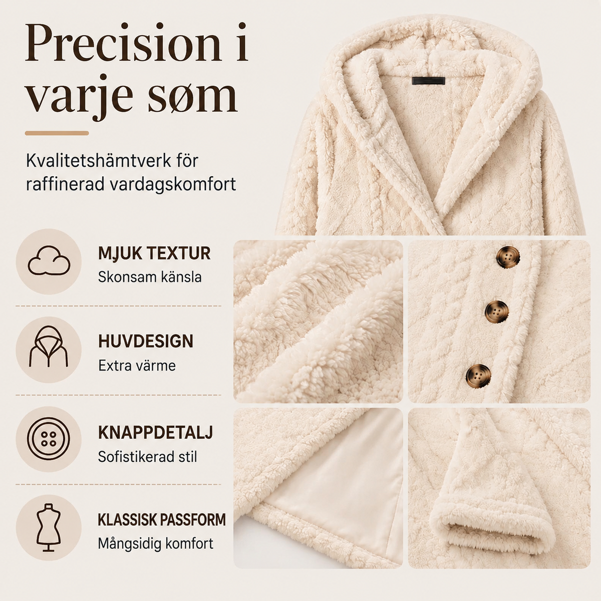 🧸50 % rabatt✨Varm damjacka med huva och rutmönster-1
