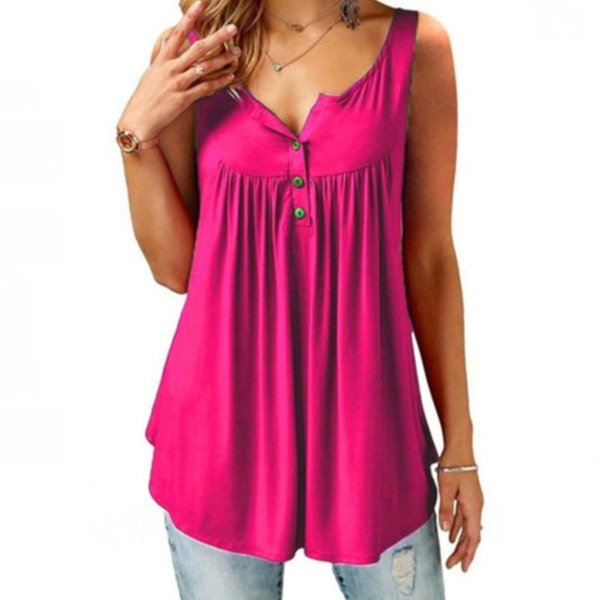 💥49% rabatt👚 Comfy Loose Button Ärmlös linne för kvinnor💕-7