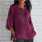👚Bawełniany top lniany z siedmioma rękawami i okrągłym dekoltem