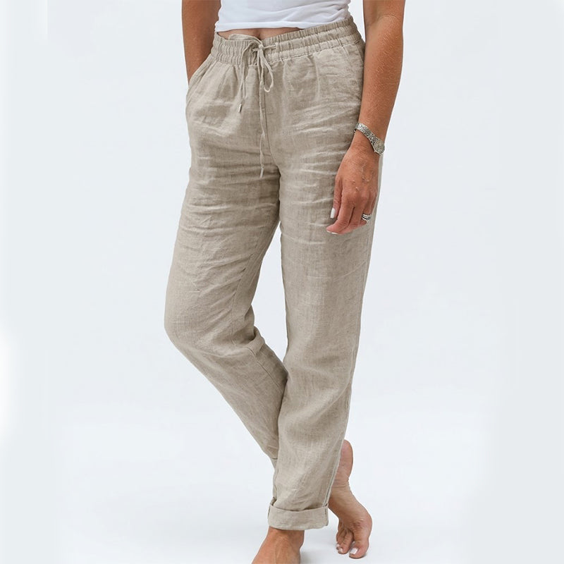 🔥50 % RABATT IDAG! 🌸Dambyxor i bomullslinen med elastisk midja ✨Luftiga, ledig passform och lätt sommarstil-11