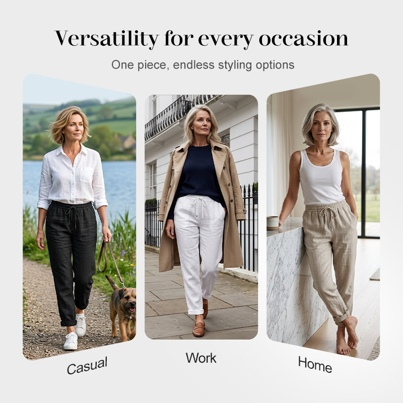 🔥50 % RABATT IDAG! 🌸Dambyxor i bomullslinen med elastisk midja ✨Luftiga, ledig passform och lätt sommarstil-17
