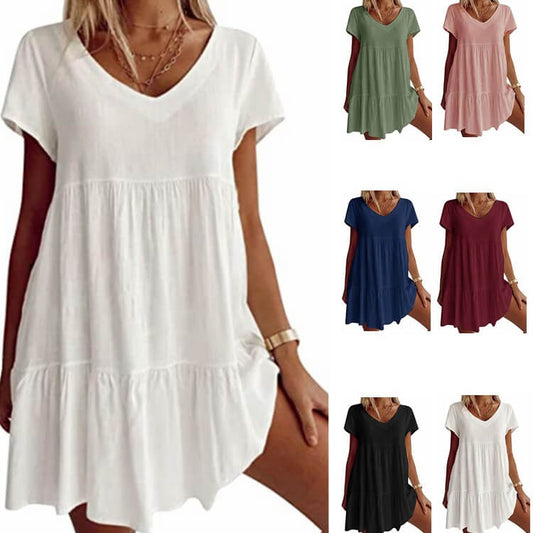✨Casualowa sukienka z krótkim rękawem i dekoltem w szpic👗