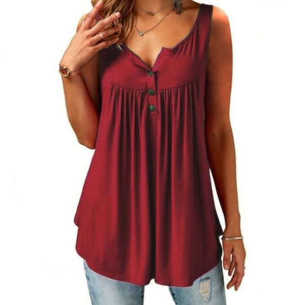 💥49% rabatt👚 Comfy Loose Button Ärmlös linne för kvinnor💕-1
