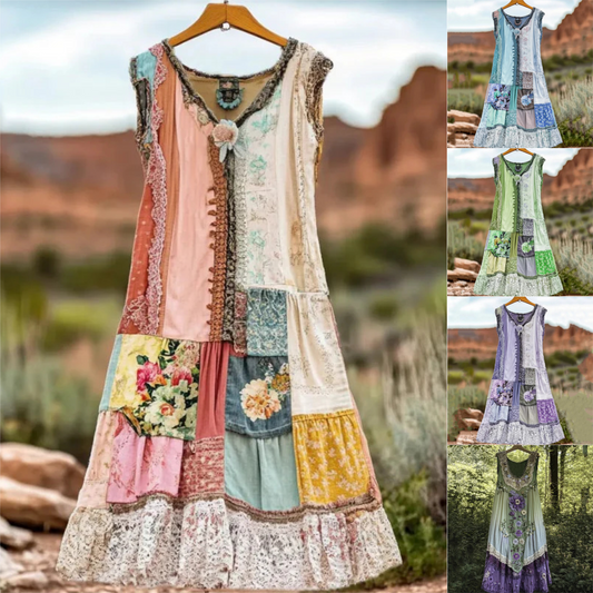 【✨Bezpłatny naszyjnik】🌺Świeża sukienka bez rękawów w kwiaty w stylu vintage