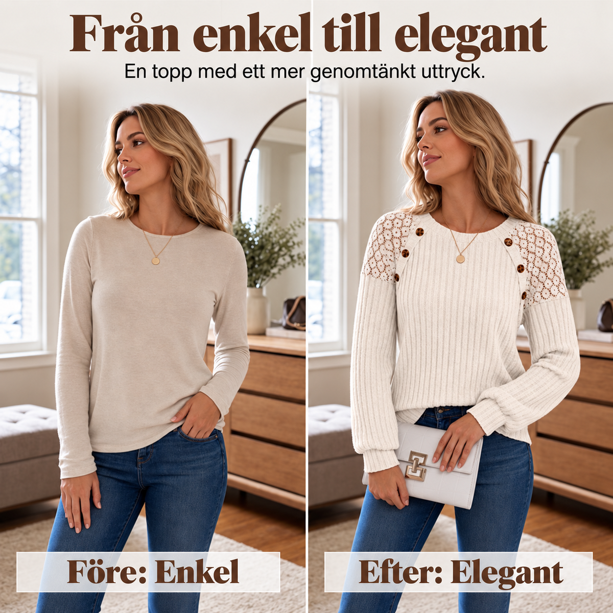 🔥50% OFF Nyhet✨ 🌸 Elegant Stickad Tröja Dam – Mjuk Komfort med Spetsdetaljer och Feminin Stil-1