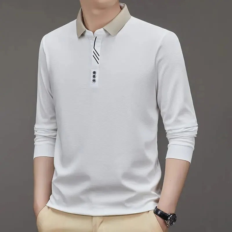🔥köp 2 gratis frakt🔥herr Business Casual Enfärgad Slagkrage Bas-T-shirt-9
