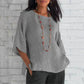 👚Bawełniany top lniany z siedmioma rękawami i okrągłym dekoltem