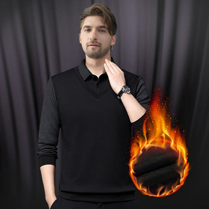 😎Styl biznesowy dla mężczyzn👔Męska koszula z kołnierzykiem Faux, dwuczęściowa, dzianinowa
