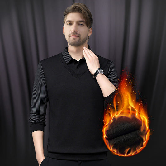 😎Styl biznesowy dla mężczyzn👔Męska koszula z kołnierzykiem Faux, dwuczęściowa, dzianinowa