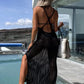 🦋Hot Sale-exquisite knitwear🎁Deserted Island Crochet Knit Cross Back Cover Up Maxi Dress