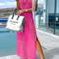 🦋Hot Sale-exquisite knitwear🎁Deserted Island Crochet Knit Cross Back Cover Up Maxi Dress
