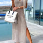 🦋Hot Sale-exquisite knitwear🎁Deserted Island Crochet Knit Cross Back Cover Up Maxi Dress