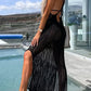 🦋Hot Sale-exquisite knitwear🎁Deserted Island Crochet Knit Cross Back Cover Up Maxi Dress