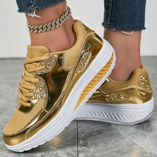 ✨ Moderna sneakers med plattform för kvinnor för glänsande fritidsstil
