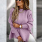 🌸Sweter z dzianiny w jednolitym kolorze z rozcięciami po bokach i okrągłym dekoltem