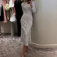 ✨ Długa sukienka damska Błyszczący okrągły dekolt Sukienka bodycon