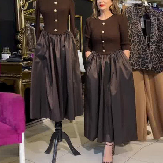 💖Elegancka długa sukienka damska w bloki kolorów