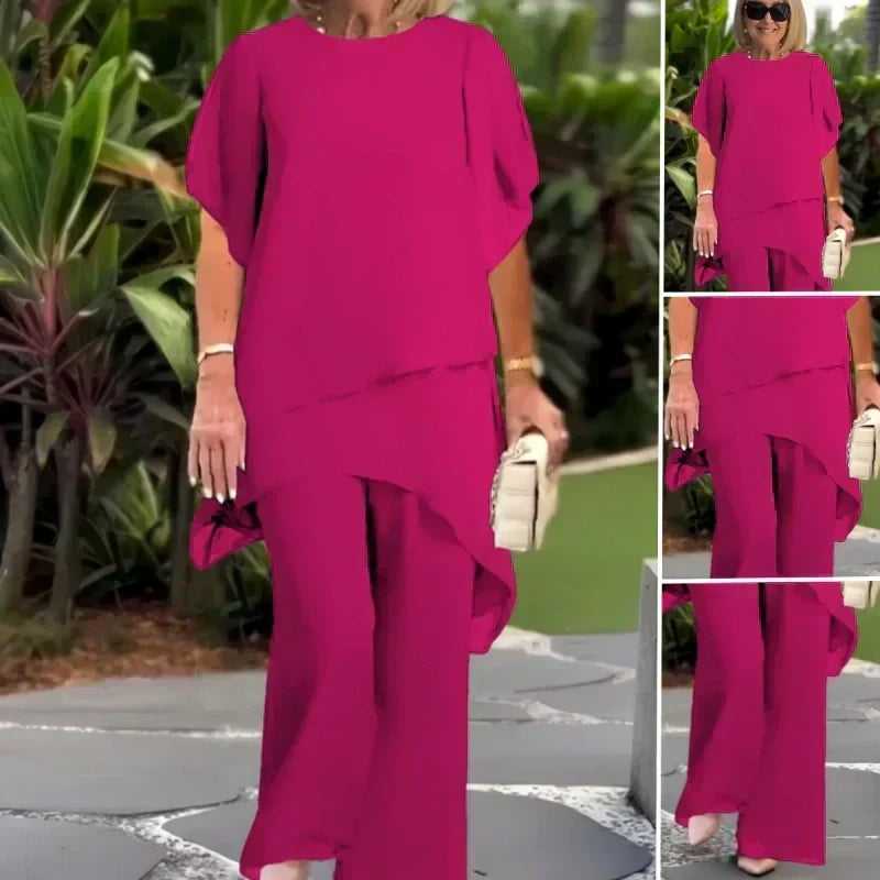 ✨Charmigt set med oregelbunden topp 👗 Elegant set med vida byxor – Bekväma och perfekta för våren-1