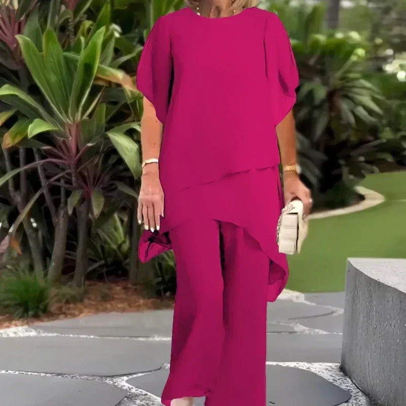 ✨Charmigt set med oregelbunden topp 👗 Elegant set med vida byxor – Bekväma och perfekta för våren-3
