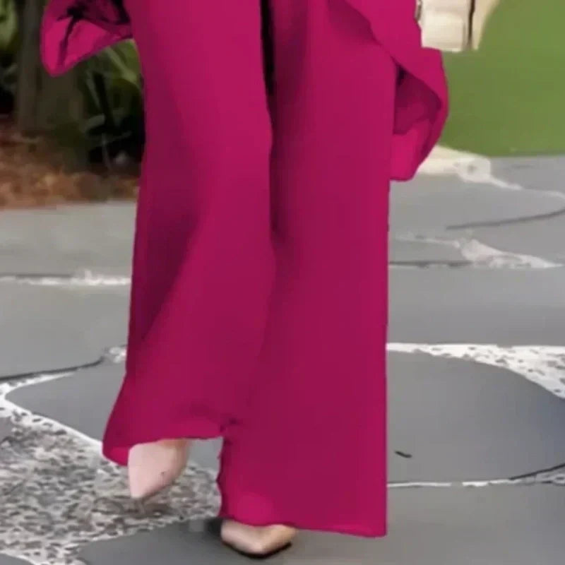 ✨Charmigt set med oregelbunden topp 👗 Elegant set med vida byxor – Bekväma och perfekta för våren-6