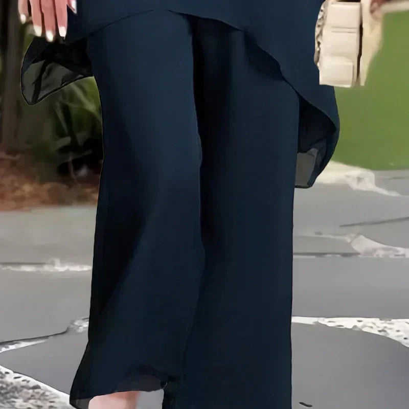 ✨Charmigt set med oregelbunden topp 👗 Elegant set med vida byxor – Bekväma och perfekta för våren-7