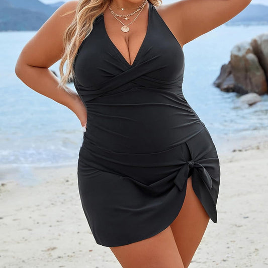🩱 Dámské plus size jednodílné plavky s ohlávkou – Elegantní, tvarující, UV ochrana ☀️🏖️