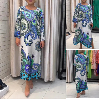 🌸Elegancka długa sukienka z kwiatowym nadrukiem i okrągłym dekoltem
