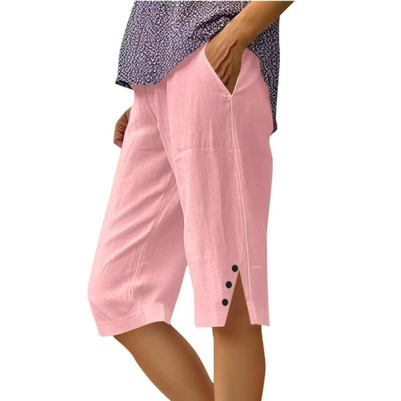 🏆🇸🇪 Populär bland svenska kunder👖 Enfärgade Capri-byxor med Fickor – Bekväma & Lätta för Vardagen-4