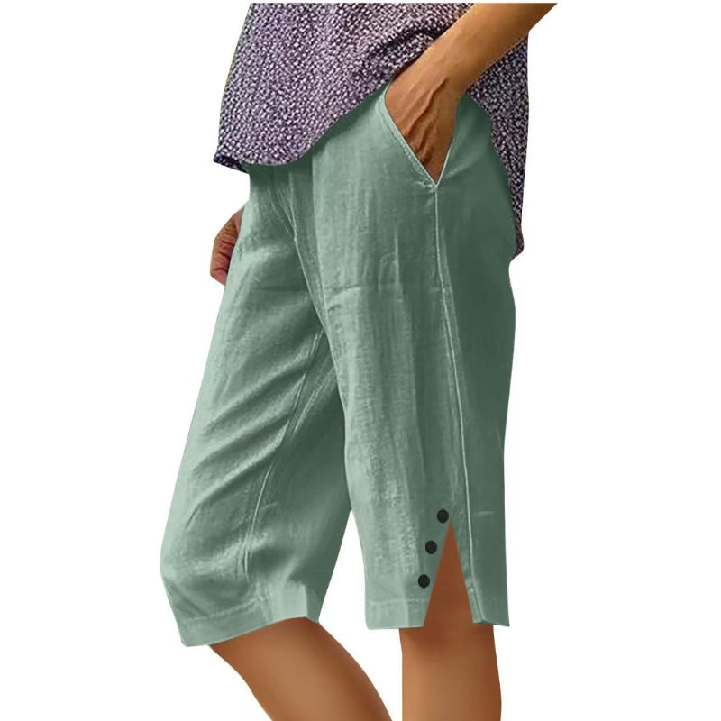 🏆🇸🇪 Populär bland svenska kunder👖 Enfärgade Capri-byxor med Fickor – Bekväma & Lätta för Vardagen-8