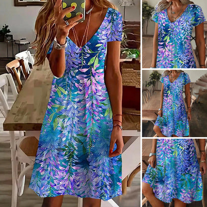 【S-4XL】🪻Elegancka damska sukienka z krótkim rękawem i dekoltem w serek