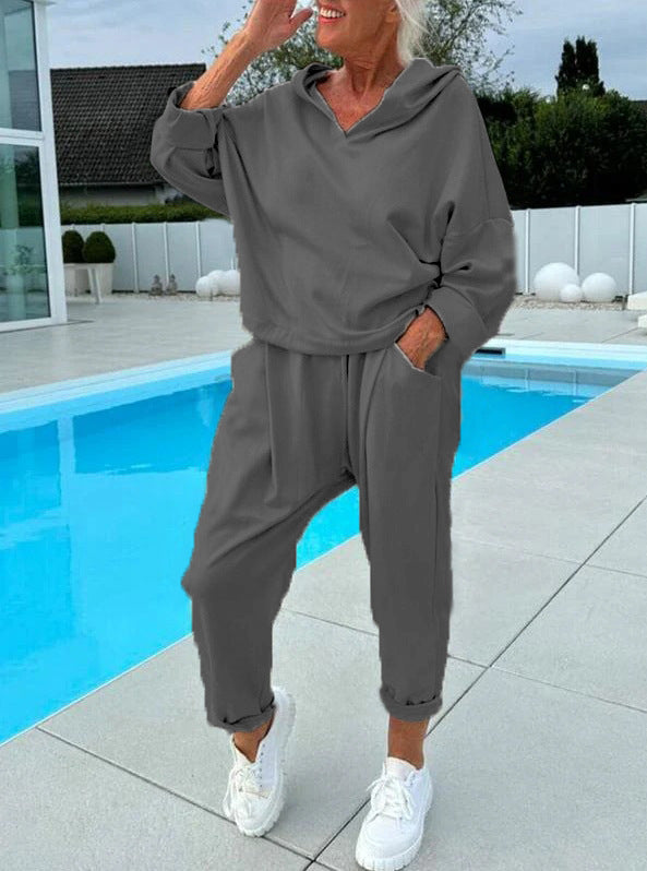 🔥🎁Nyhet 49 % RABATT🔥🍁 Kvinnors enfärgade tvådelade set i hoodie-4