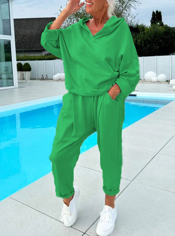 🔥🎁Nyhet 49 % RABATT🔥🍁 Kvinnors enfärgade tvådelade set i hoodie-8