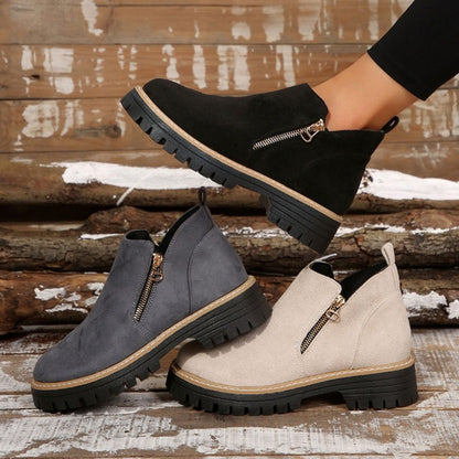 🎉 2025 Nowe produkty Gorąca sprzedaż ✨ Kobiety Round-Toe buty kostkowe z zamkiem błyskowym bocznym👢