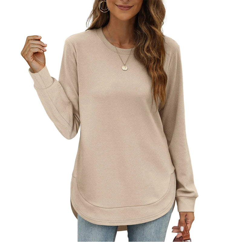 🍂Höstrea 50% RABATT🔥Enfärgade långärmade toppar med hög och låg fåll för dam-5
