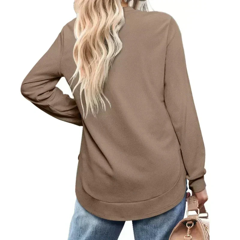 🍂Höstrea 50% RABATT🔥Enfärgade långärmade toppar med hög och låg fåll för dam-7