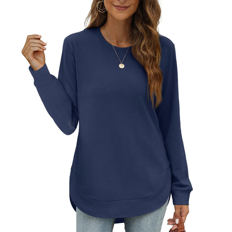 🍂Höstrea 50% RABATT🔥Enfärgade långärmade toppar med hög och låg fåll för dam-2