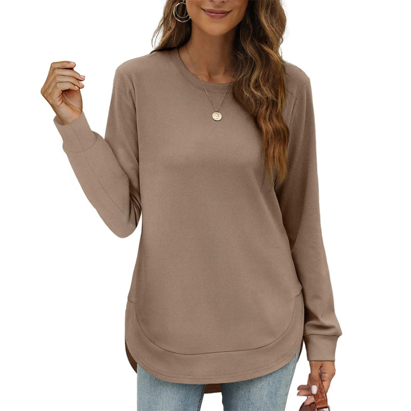 🍂Höstrea 50% RABATT🔥Enfärgade långärmade toppar med hög och låg fåll för dam-9