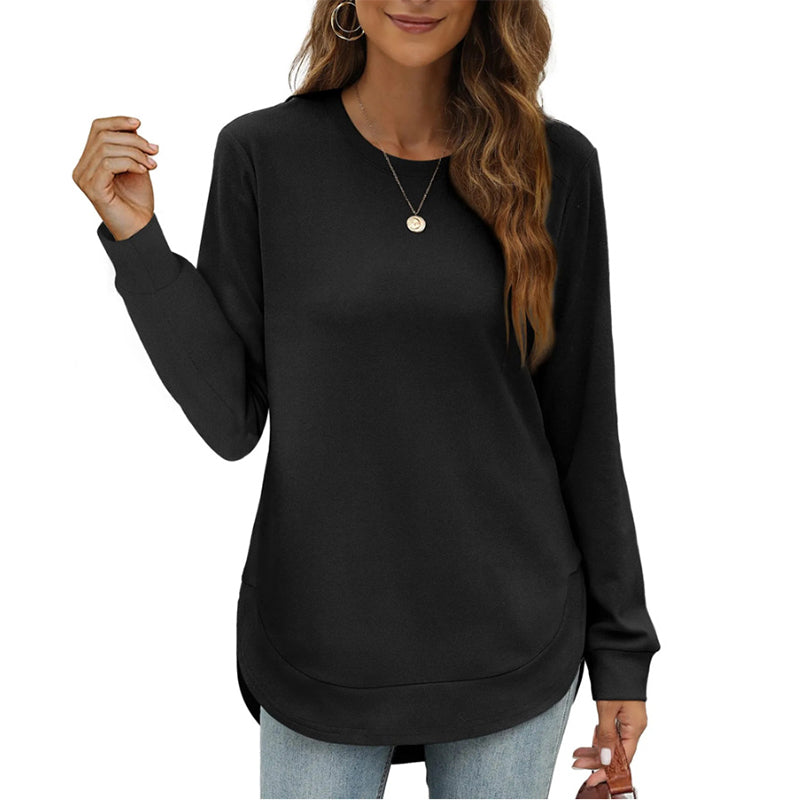 🍂Höstrea 50% RABATT🔥Enfärgade långärmade toppar med hög och låg fåll för dam-11